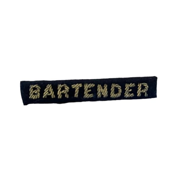 Vintage Gemsco Gold Boullion Embroidered Black Bartender Rectangular Bar Brooch - Picture 1 of 8